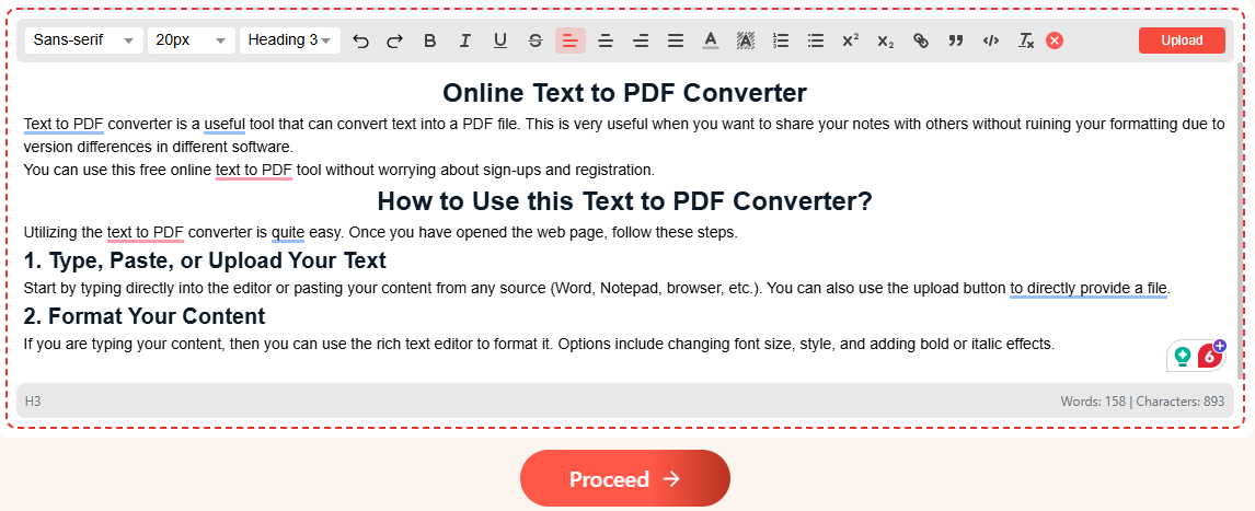 proceed text to pdf