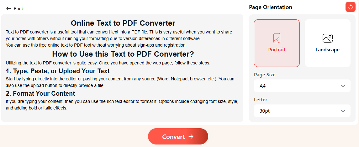 convert text to pdf